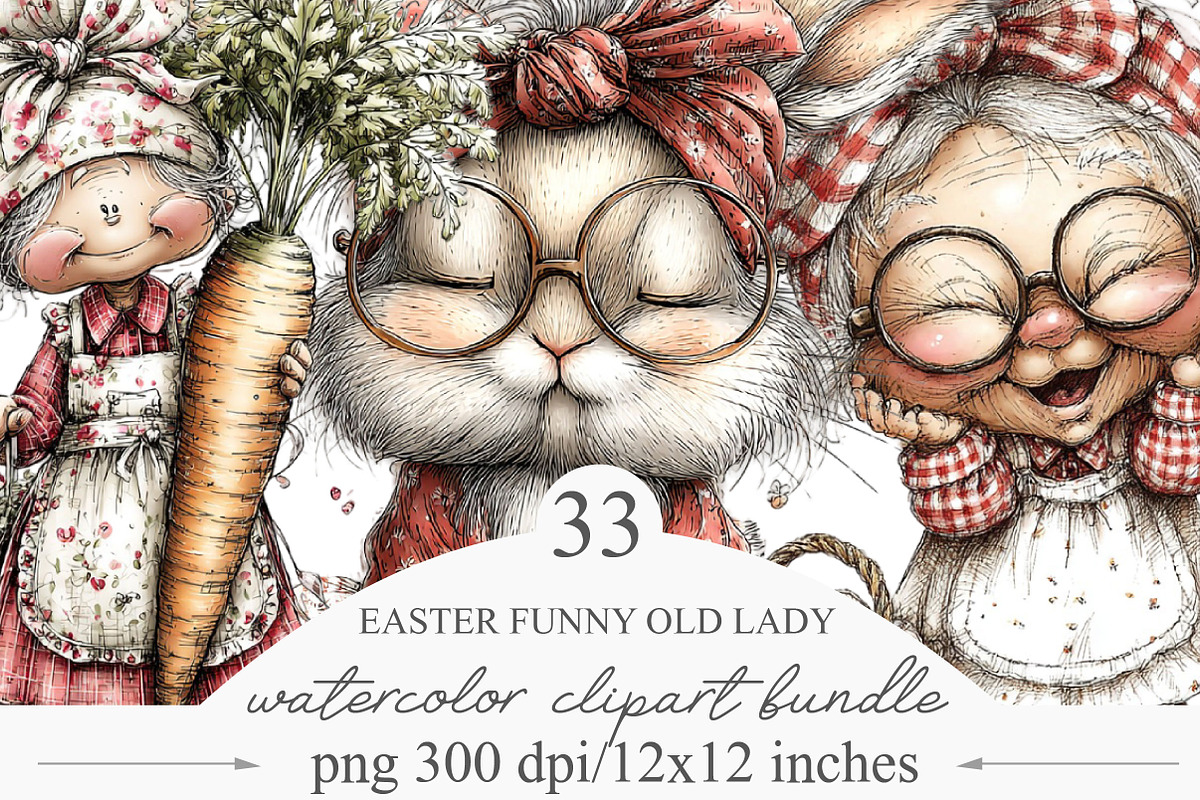 Whimsical Easter Funny Old Lady Clip, an Illustration by Designking (Photo 1 of 5)