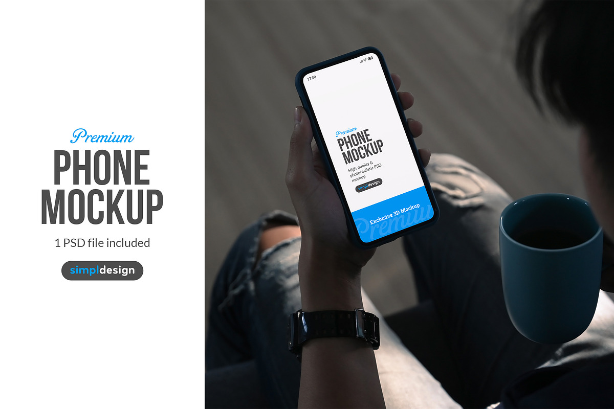 Phone Mockup Dark Lifestyle Coffee, an Android Mockup by SimplDesign (Photo 1 of 2)