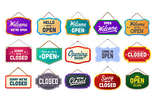 Shop notice signboard, open closed, an Object Illustration by Vector Tradition
