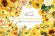 Yellow flower. Watercolor clipart, a Decorative Illustration by ElenazlataArt (Thumbnail 1 of 9)