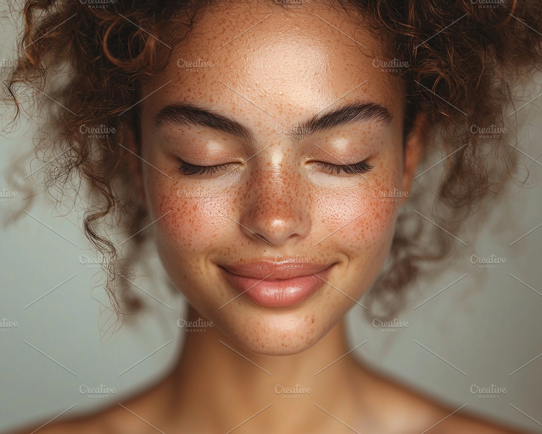 Natural beauty portrait of young woman with freckles curly hair, a Person Photo by José Manuel Gelpi