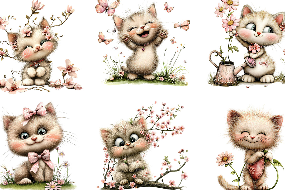 Whimsical Spring Cat Clipart, an Illustration by Designking (Photo 4 of 5)