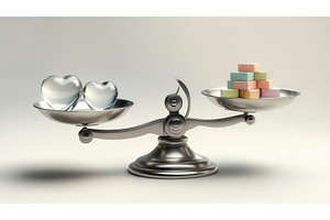 Vintage balance scale with glass, an Illustration by tilialucida