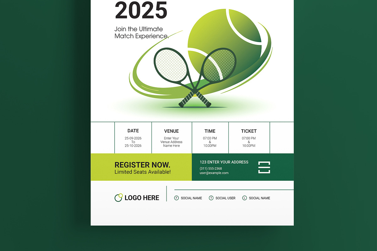 Modern Tennis Tournament Event Flyer, a Flyer Template by MightyDesign (Photo 5 of 8)