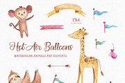 Hot Air Balloons Watercolor Clipart, an Animal Illustration by LeMagiqueBoutique (Thumbnail 3 of 6)