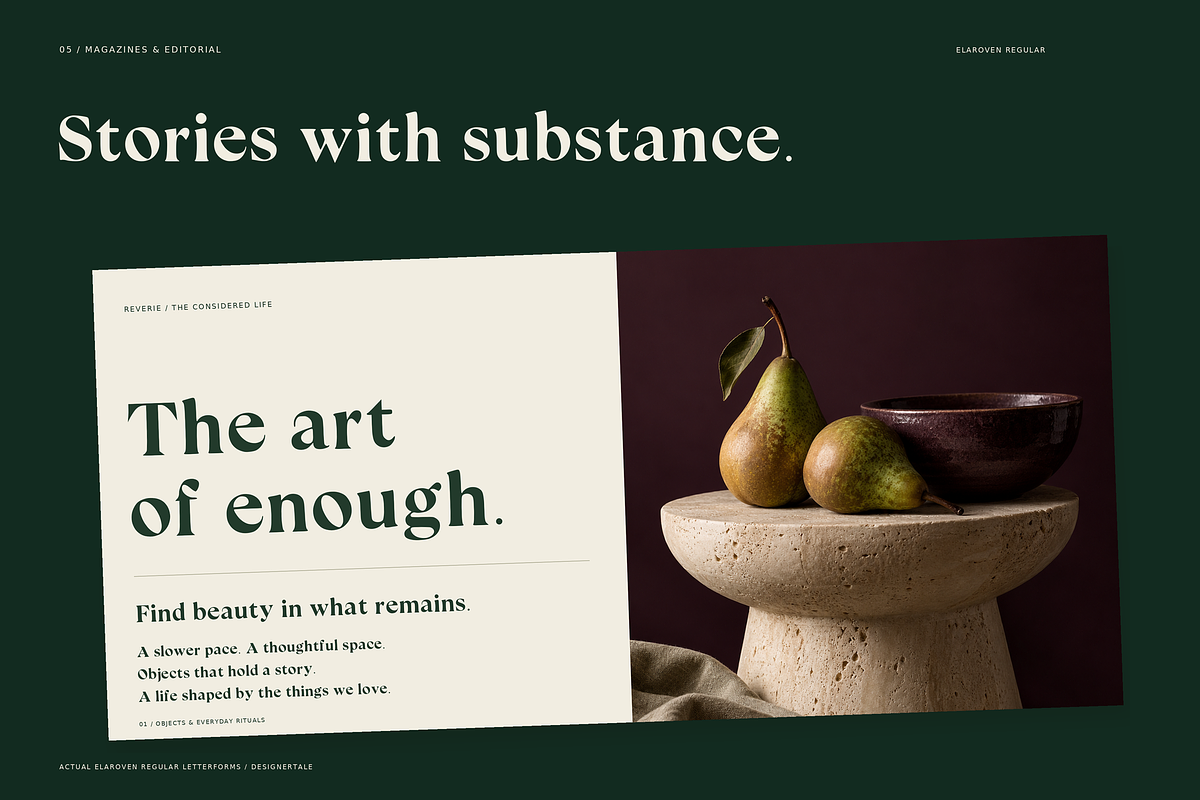 ELAROVEN – Editorial Serif Font, a Serif Font by Designertale (Photo 6 of 12)