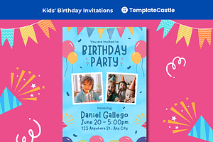 Kids Birthday Party Invitations, a Templates & Theme by TemplateCastleStore