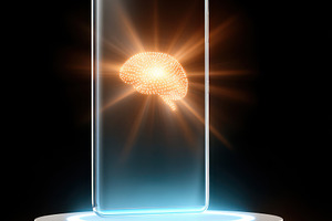 Smartphone with glowing brain illustration, a Technology Photo by AlyaAnd