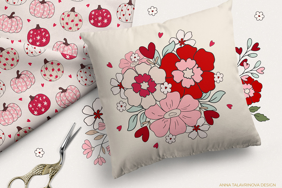 Retro Groovy Valentines Day clipart, an Illustration by Cozy pattern shop