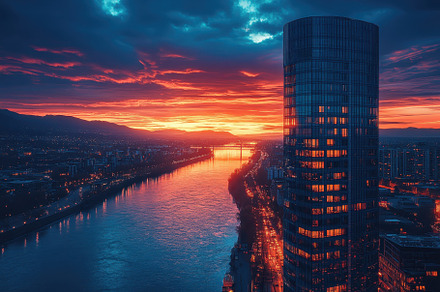 Spectacular sunset over the river re, a Photo by Tanuart