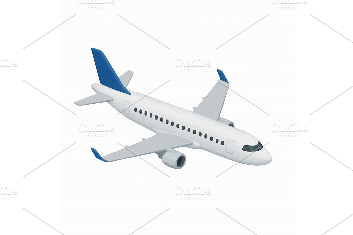 Passenger airplane in flight vector, a Transportation Illustration by AlexArt