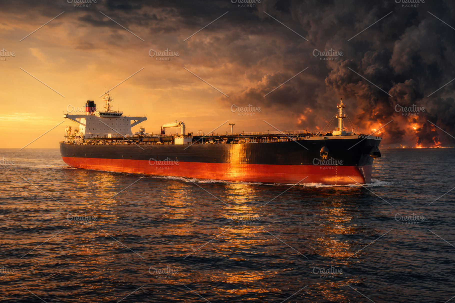 Oil Tanker Facing a Maritime Fire wi, an Industrial Photo by Perpis