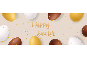 Happy Easter banner with gold, brown, an Object Illustration by GraphiShop