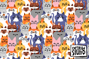 Cat Cartoon Crowd Pattern