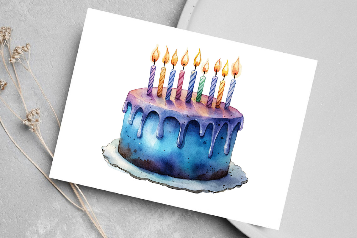 Watercolor Blue Birthday Clipart, an Illustration by Canvas Craft (Photo 6 of 8)