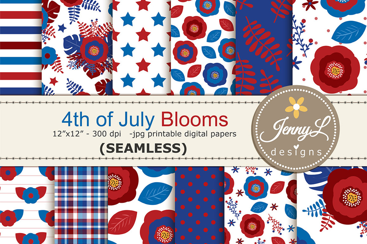 4th of July SEAMLESS Digital Papers, a Pattern Graphic by JennyL Designs (Photo 1 of 4)