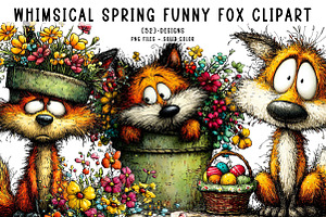 Whimsical Spring Funny Fox Clipart, an Illustration by CreationArt