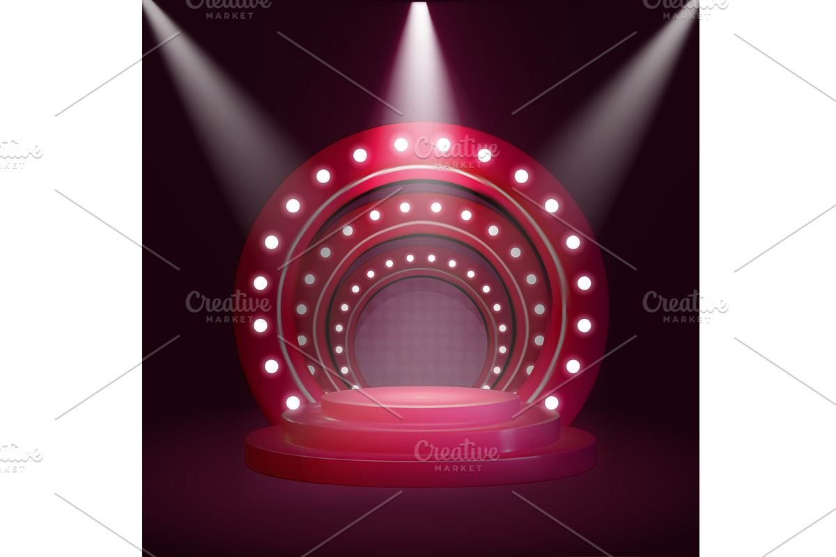 Round stage podium with illuminating, an Illustration by studioworkstock