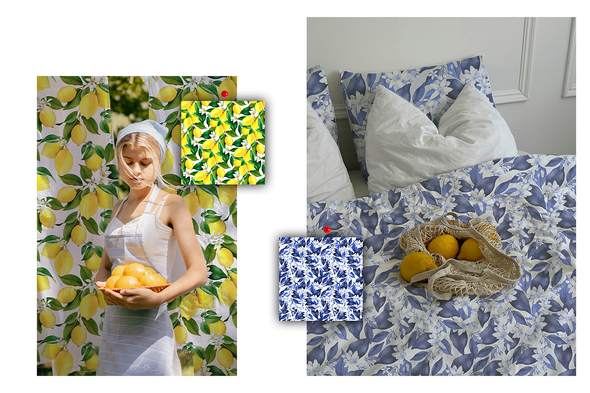 Watercolor Lemon Tiles 69 Assets, a Decorative Illustration by SunnJaneArt (Photo 8 of 14)