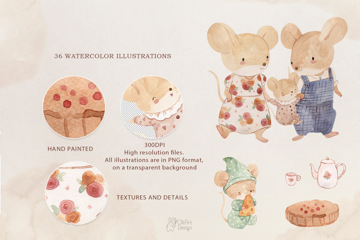 MOUSE FAMILY. Watercolor clipart, an Animal Illustration by OlliArtDesign (Photo 2 of 8)