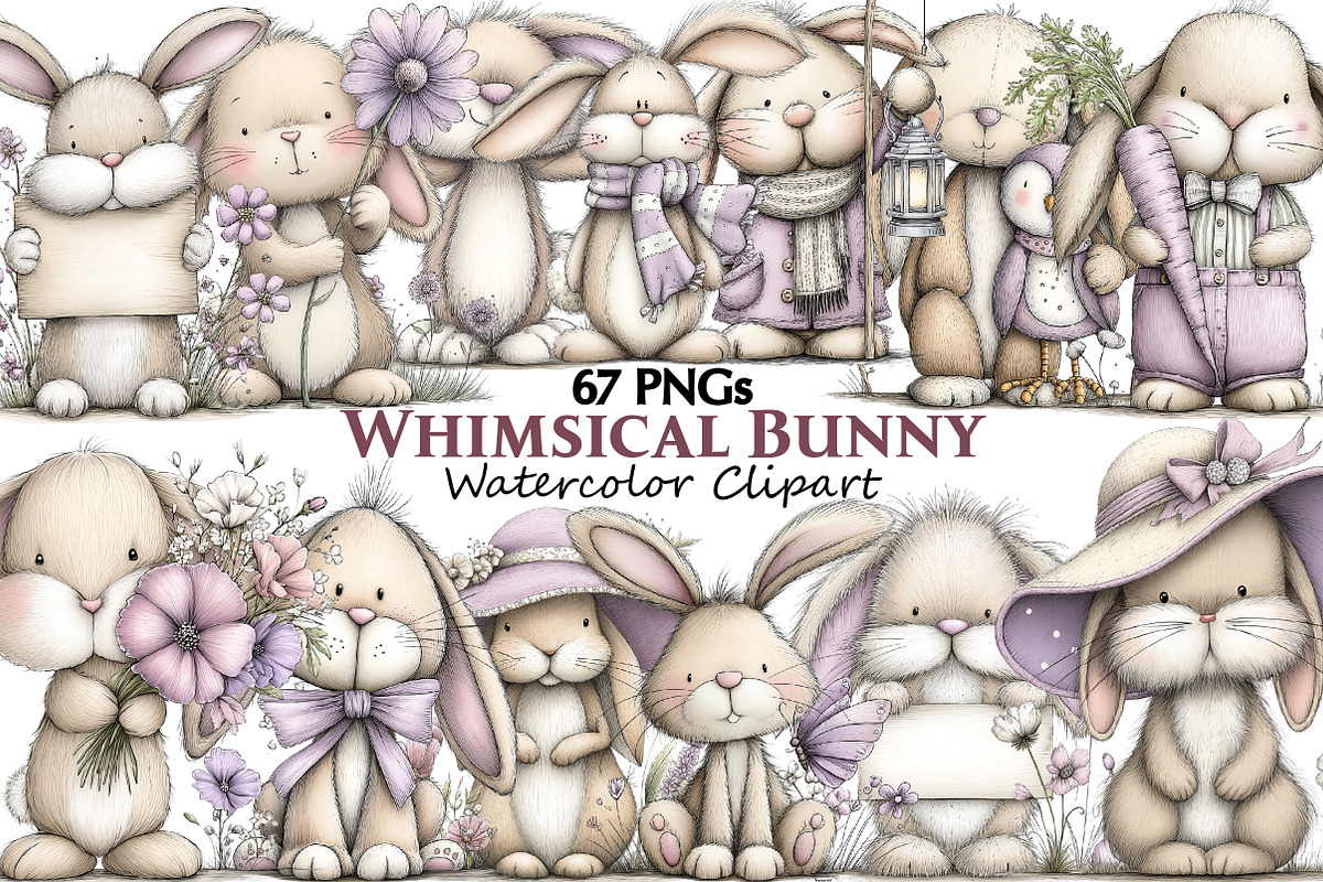 Whimsical Bunny Clipart, an Illustration by Pixels.Craft (Photo 1 of 5)