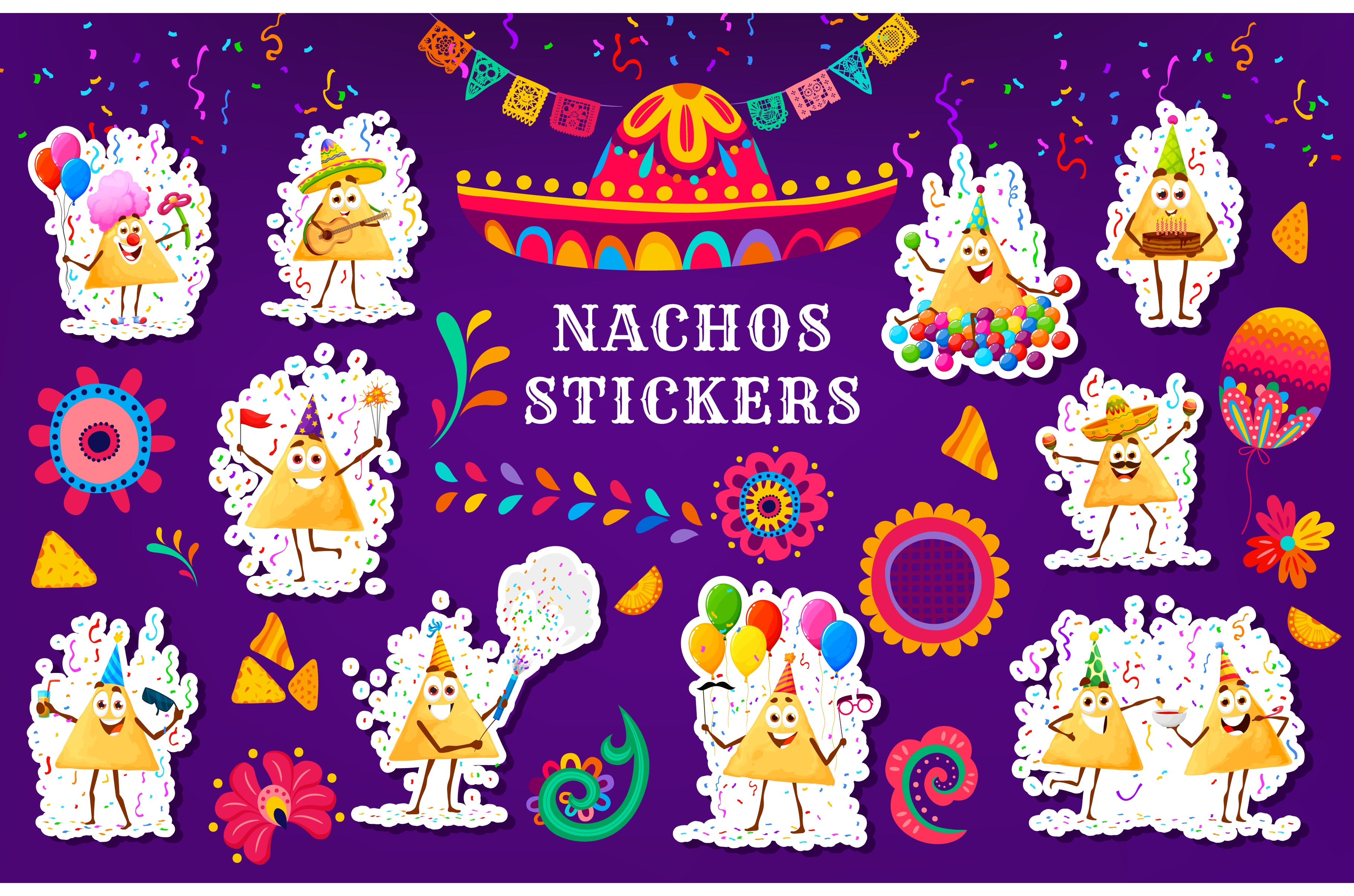 Stickers pack funny Mexican nachos, an Object Illustration by Vector ...