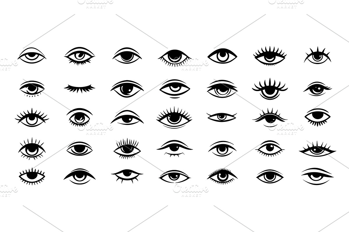 Eye outline icons. eye open closed, an Object Illustration by Stock-Smart-Start