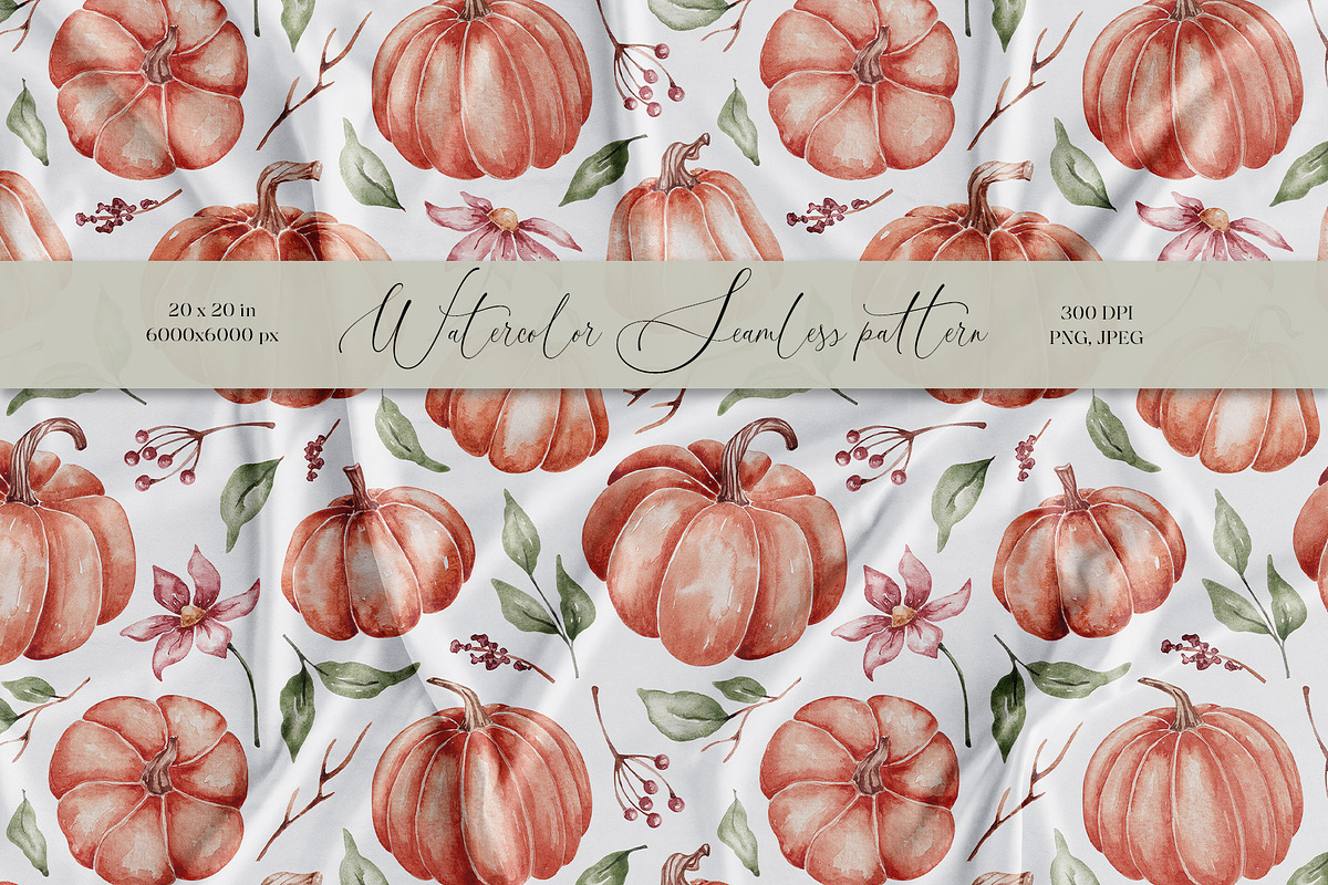 Watercolor pumpkins seamless pattern, a Pattern Graphic by SirenaArt (Photo 1 of 13)