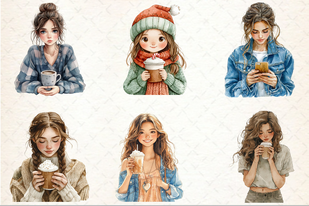 American Girls with coffee clipart, an Illustration by Rose Art (Photo 4 of 7)