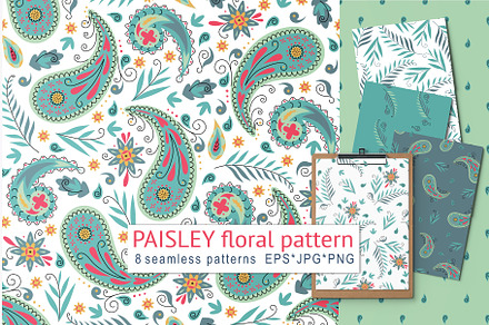 Paisley floral pattern. Vector set.