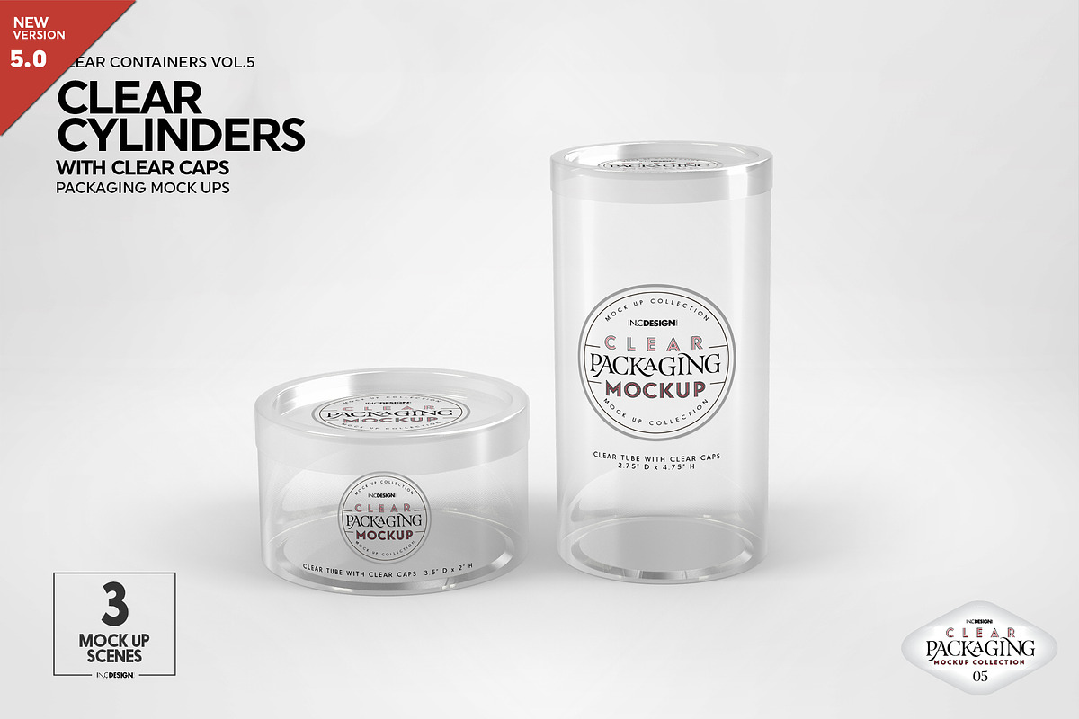 Clear Cylinders Clear Caps Mockups, a Packaging Mockup by INCDesign (Photo 2 of 14)