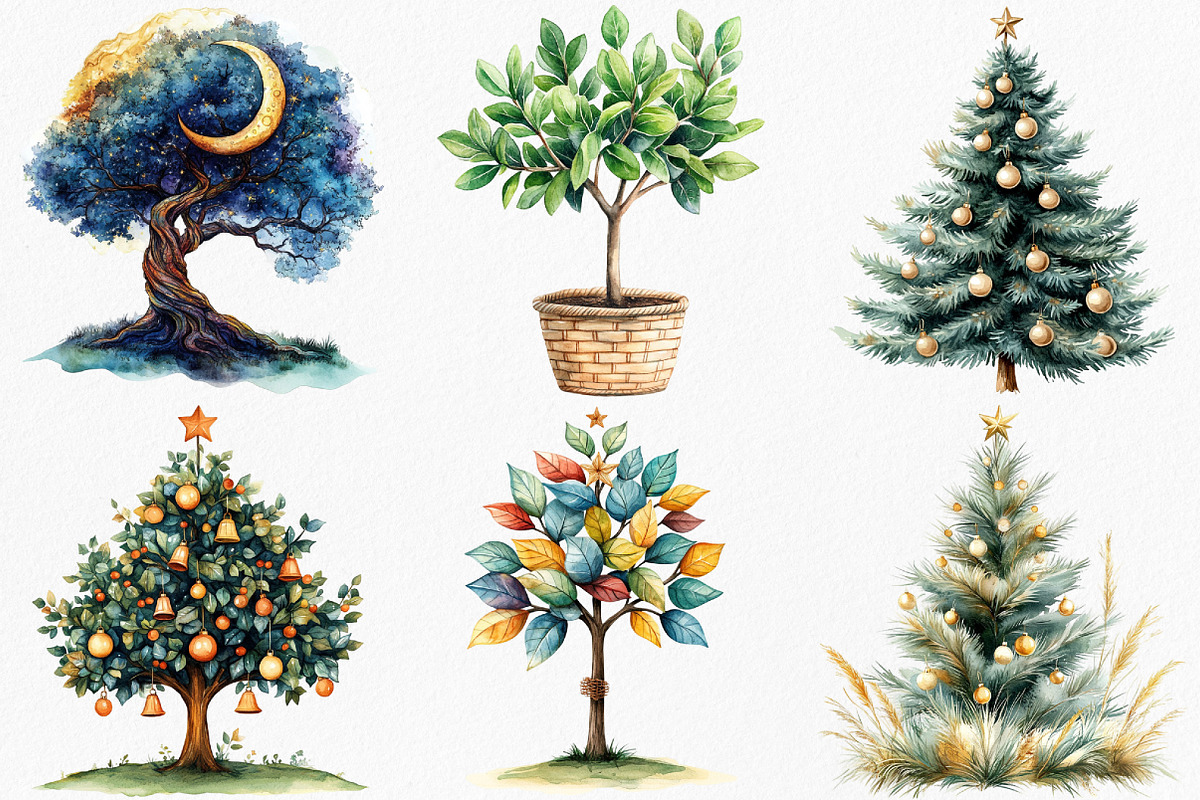 Boho Christmas Trees Clipart, an Illustration by Canvas Craft (Photo 3 of 8)