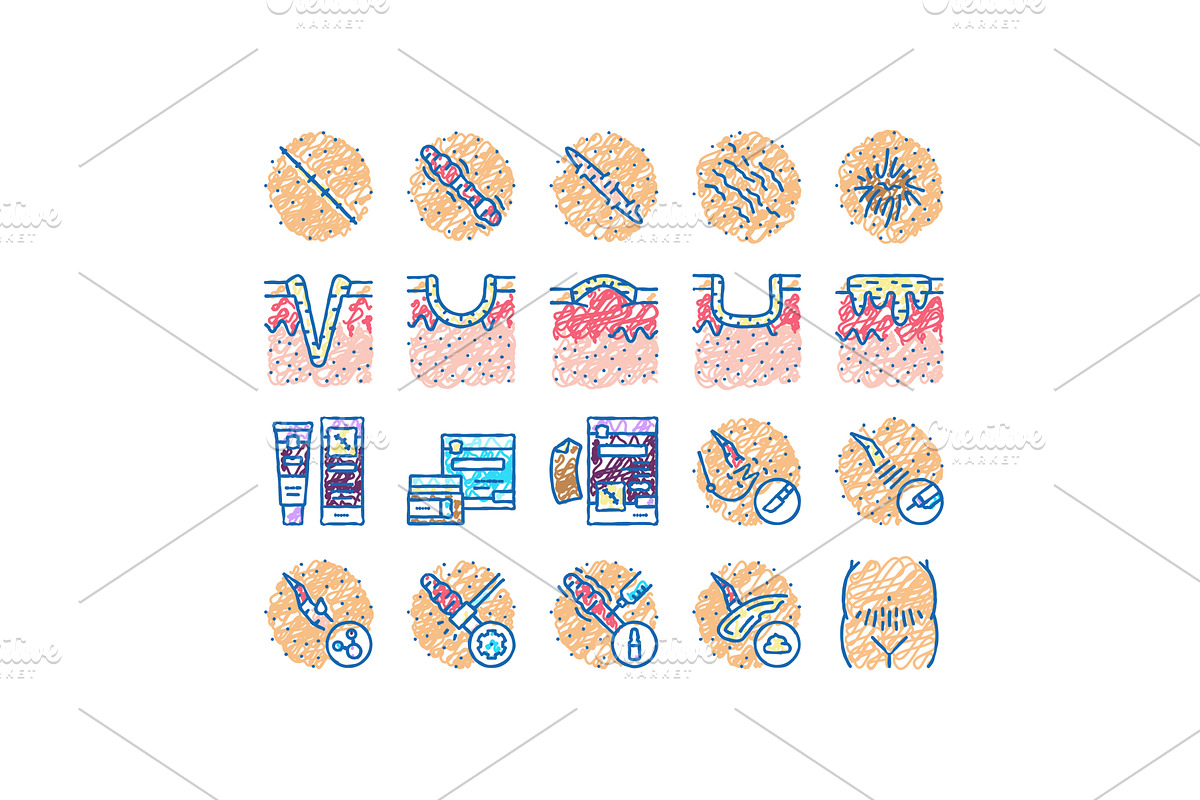 Scar After Trauma Or Surgery Icons, an Object Illustration by pikepicture