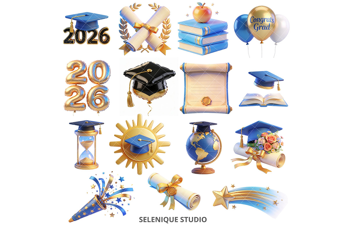Graduation Clipart 50 PNG Bundle, an Education Illustration by Selenique Studio (Photo 2 of 7)