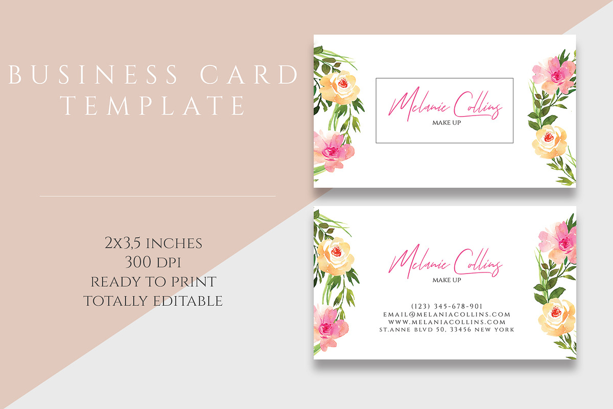 Floral Business Card Template, a Business Card Template by Bumblebee (Photo 2 of 2)