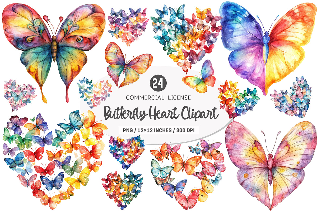 Colorful Butterfly Heart Clipart, an Illustration by SinaCreation (Photo 1 of 5)