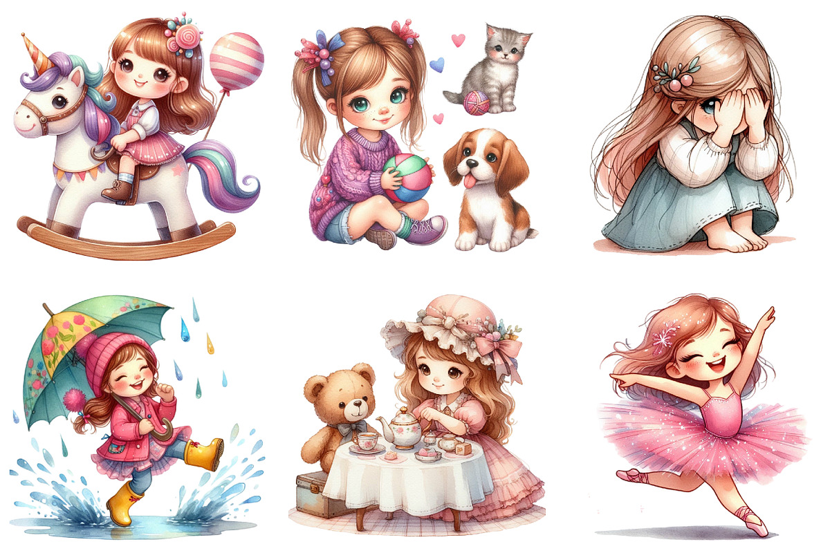 Cute Girl Playing Clipart, an Illustration by DreamArtGraphic (Photo 3 of 4)