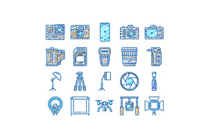 Photography Device set Icons hand, an Object Illustration by pikepicture