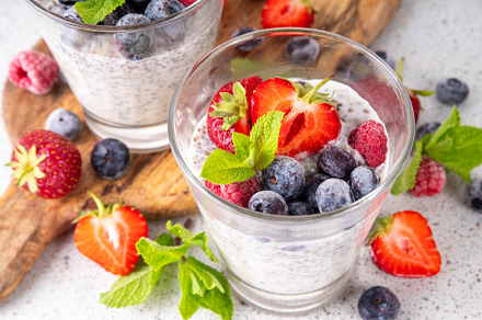 Chia seeds pudding dessert with fresh berries