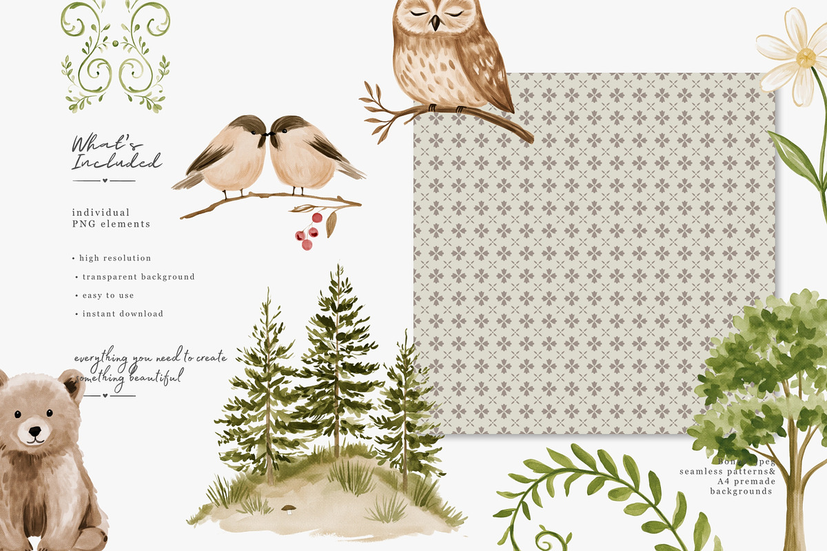 whimsical woodland clipart set, a Decorative Illustration by Patishop Art (Photo 3 of 15)