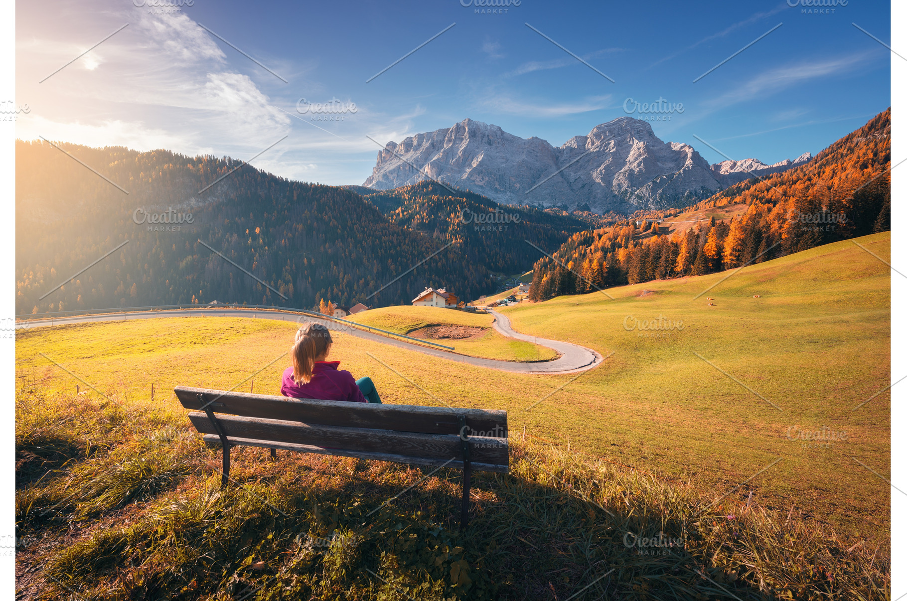 Young woman sitting on the bench and, a Nature Photo by den-belitsky