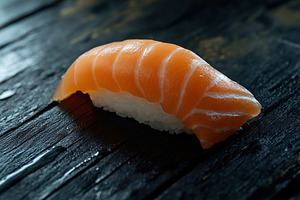 Fresh tasty sushi roll with salmon, japanese cuisine, a Food & Drink Photo by AlyaAnd
