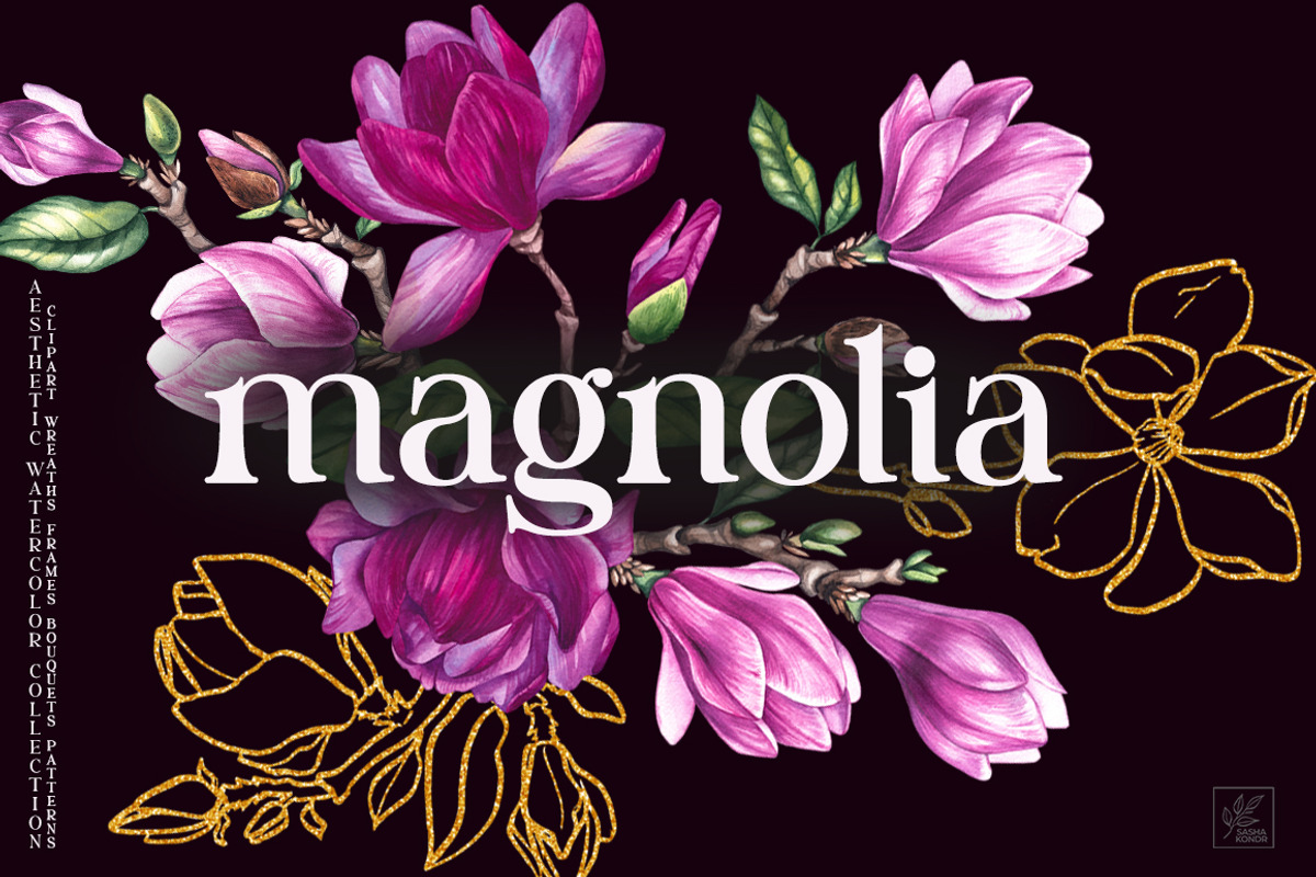 Magnolia PNG Watercolor Flowers, a Decorative Illustration by SashaKondr (Photo 1 of 13)