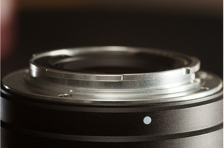 Close-up view of camera lens mount