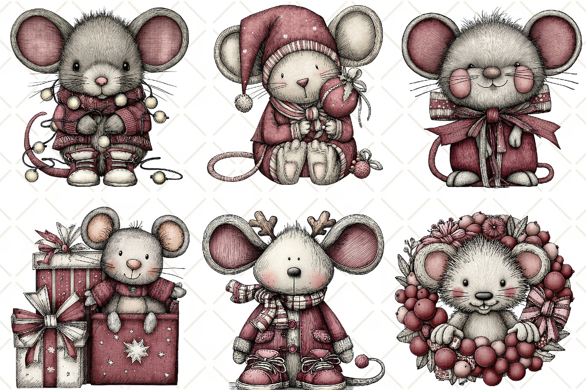 Quirky Christmas Mouse Clipart, an Illustration by Black Bird Studio (Photo 2 of 6)