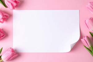 Blank Paper With Tulips Pink Background, an Abstract Photo by Davizro's Market