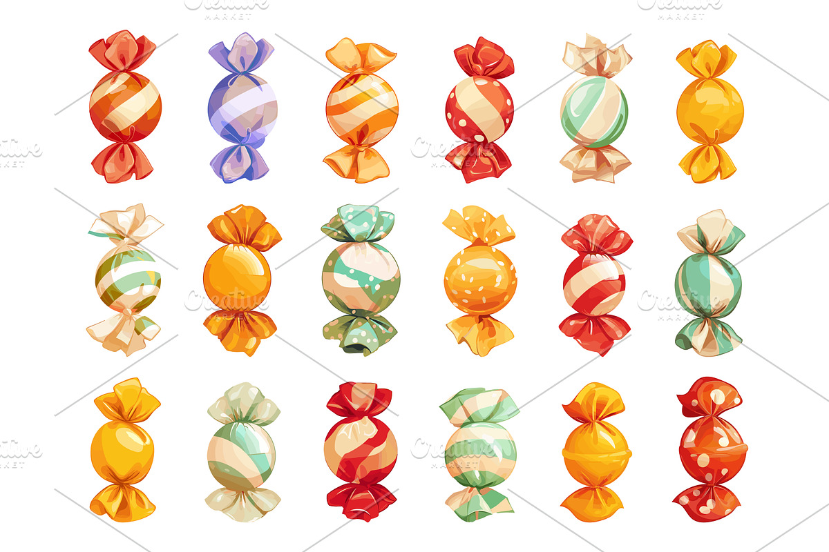 Set of cartoon different candies, an Illustration by LadadikArt