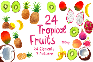 Watercolor Tropical Fruits