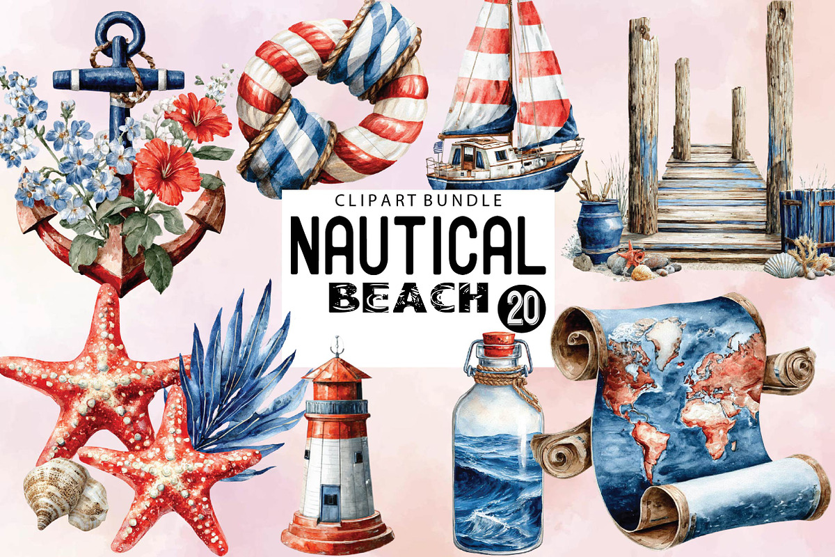 Nautical Beach Clipart Bundle., a Sport Illustration by SVGArt (Photo 1 of 9)