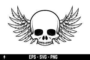 Biker Theme Labels. Skulls With Wing